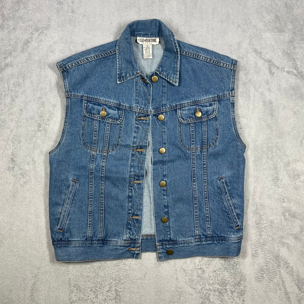 Vintage 90s Clementine Denim Vest Womens S Blue Jean Trucker Western Oversized